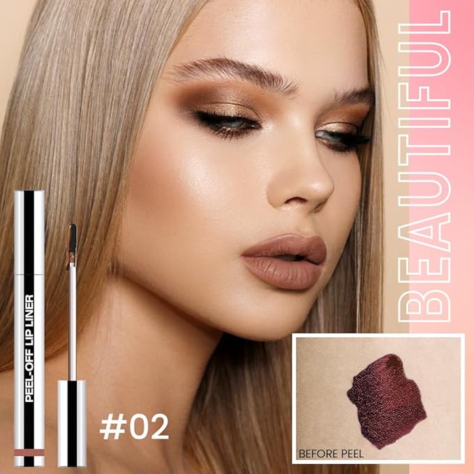 2Pcs Matte Lip Stain Peel Off Lip liner with Tweezer, Peel Off Lip Stain, Long Lasting Waterproof Lipstick Lip Gloss Tattoo, Transfer-proof for All Skin Types (0.24 fl oz-02#+03#)