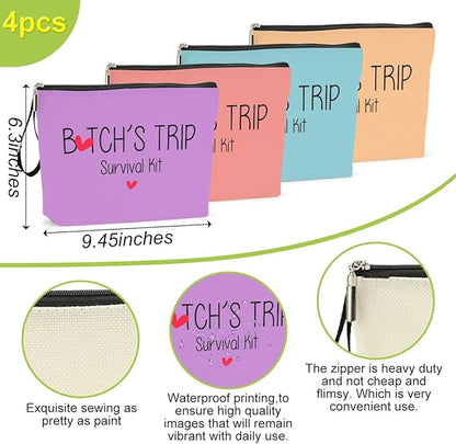 4Pcs Girls Trip Gifts Favors Weekend Bag Funny Makeup Bag Girls Weekend Gifts Friendship Weekender Bags for Women Girl Bestie Cosmetic Bags Zipper Pouch Wedding Birthday Bachelorette Party