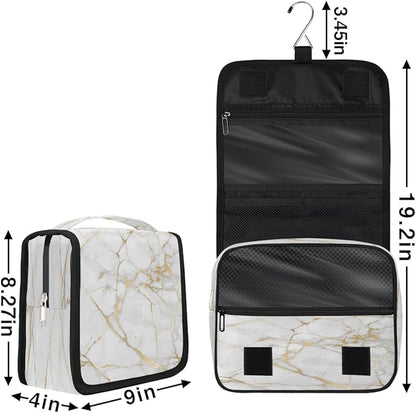 Travel Toiletry Bag for Women & Men Abstract Rose Gold Marble Hanging Cosmetic Organizer Portable Waterproof Makeup Case Make Up Bag with Compartments Travel Essentials for Bathroom Shower