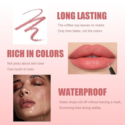 Gel Lip Liner Pencil for Women, Nude Pink Matte Long Lasting Lip Liner Lipstick 24 Hour, High Pigmented Lips Makeup Retractable Liners Waterproof Smudge Proof, Vegan & Cruelty-Free 01