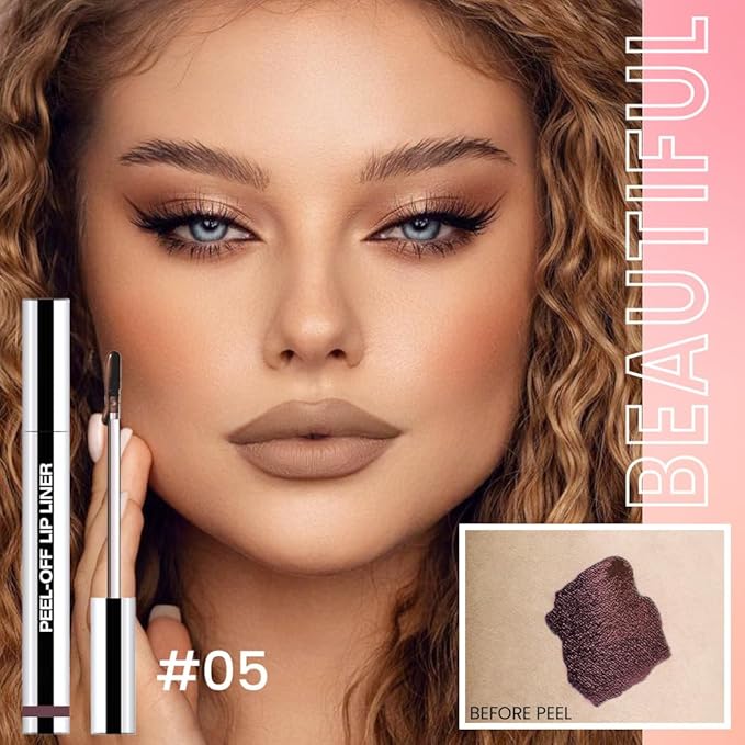Matte Liquid Lip Stain Peel Off Lip liner Tattoo, Dark Brown Matte Peel Off Lip Stain, Long Lasting Waterproof Lipstick Lip Gloss Stain, Transfer-proof for All Skin Types, 0.12 fl oz 05#