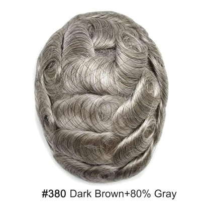 FACE MIRACLE Lace Front Mens Toupee Human Hair System Swiss Lace Center Toupee for Men Thin Skin PU Around Hair Replacement System V-Looped Mens Hair Wig Units 6"X9" #380 Dark Brown with 80% Gray