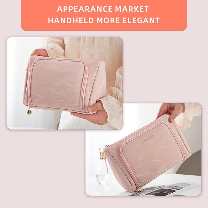 Cosmetic Bag Travel Makeup Bag Large Capacity Small Travel Zipper Pouch Makeup Organizer Bag for Women (Pink-2 Pack)