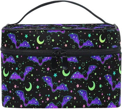 Goth Makeup Bag, Magic Gothic Galaxy Bat Makeup Organizer Bags Toiletry Bag Box Travel Cosmetic Bag Make Up Train Case for Women Teen Girl Ladies Skulls 219