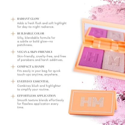 Mini Blush + Brighten Highlighter Duo, Lightweight Blendable Shimmer Blush, High Pigmented Makeup Powder Palettes, Cruelty Free - #Blessed