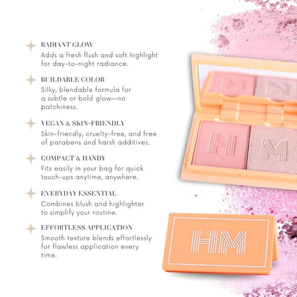 Mini Blush + Brighten Highlighter Duo, Lightweight Blendable Shimmer Blush, High Pigmented Makeup Powder Palettes, Cruelty Free - Just Keep Winning