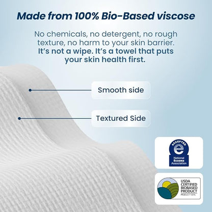 Clean Skin Club Clean Towels XL® Supreme, 100% USDA Biobased Face Towel, Disposable Face Towelette, Eczema Association Accepted, Thicker Textured Makeup Remover Dry Wipes, 1 Pack, 50 Ct