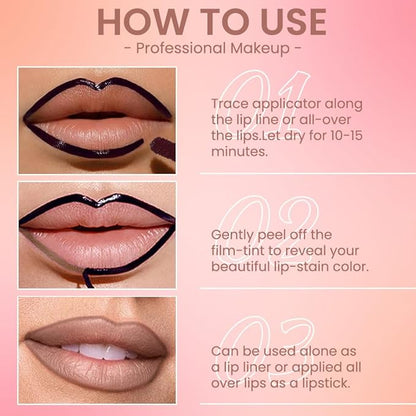 Matte Liquid Lip Stain Peel Off Lip liner Tattoo, Dark Brown Matte Peel Off Lip Stain, Long Lasting Waterproof Lipstick Lip Gloss Stain, Transfer-proof for All Skin Types, 0.12 fl oz 05#
