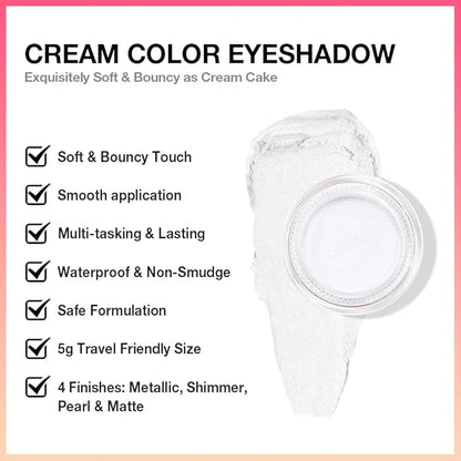 Cream Glitter Pearl White Shimmer Metallic Eyeshadow Palette Makeup, Natural Single Mini Instant Holographic Eyeshadow For Women, Sombras Crema Para Ojos,Talc,Paraben&Cruelty Free, P01