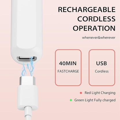 MMK Portable Electric Nail Drill with LED Light, Gentle Power Beginner-Friendly Nail Grinder for Dead Skin Removal&Polishing, Cordless Manicure Pedicure Tool with Accessories Kit for Home Use (White)