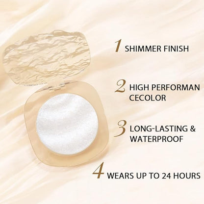 Pearl White Silver Shimmer Glitter Sparkling Monochrome Eyeshadow Palette,Metallic Single Eye Shadow for Older Women,Long Lasting Naturing-Looking Eye Makeup