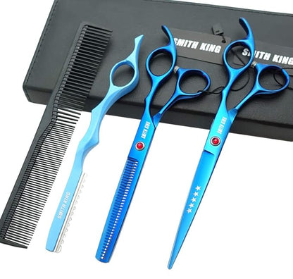 7.0 Inches Professional hair cutting thinning scissors set with razor (Blue)