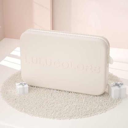 LULUCOLORS-Dual-Ended Makeup Brush Set with Sponge & Travel Case-13 Kinds of Multi-Functional Brushes for Face & Eyes – Soft Bristles, Easy Travel Brush Set (Cream White)
