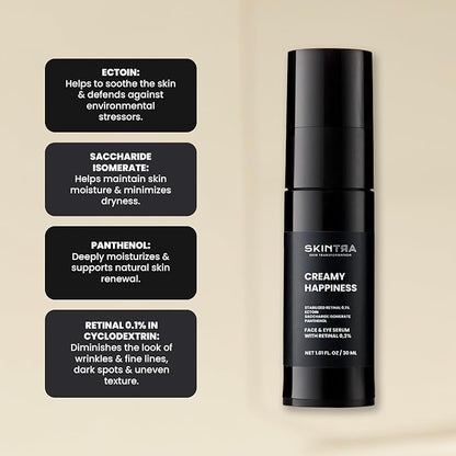 Creamy Happiness - Advanced Retinal Emulsion 0.1% Encapsulated for Stability - Smoothes & Firms – Deep Hydration – 30 ml/Net 1.01 Fl. Oz