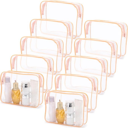 Tbestmax 10 Pack Clear Cosmetic Bags Makeup Bags Portable Waterproof TSA Approved Travel Toiletry Bags Large Organizer Peach Pink, 9.8" x 7.1" x 2.4"