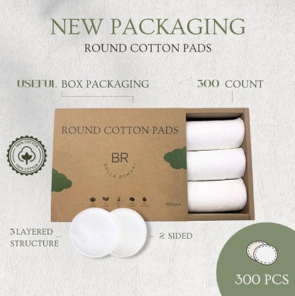 Certified Organic Cotton Rounds (300 Count) Makeup Remover Pads, Hypoallergenic, Lint-Free | 100% Pure Cotton