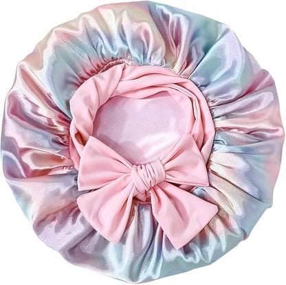 GDTOGRT Satin Silk Bonnet for Sleeping Women - Double Layer Sleep Hair Bonnets Caps for Curly Braid Hair with Tie Band