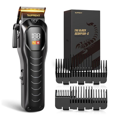 SUPRENT Mens Hair Clipper-Rechargeable Hair Cutting Kits with LED Display, Cordless Hair Clipper for Home Use & Barbers (Black)