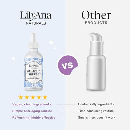 LilyAna Naturals Retinol Serum - Made in USA, Anti Aging Face Serum with Hyaluronic Acid and Vitamin E, Reduces Age Spots and Sun Damage, Promotes Collagen and Elastin (Retinol, 1oz)