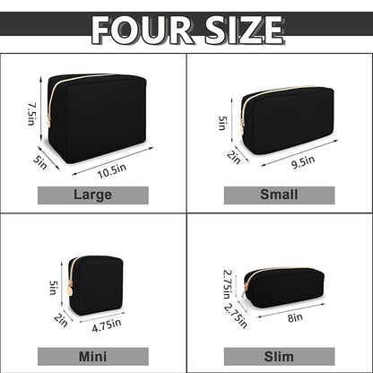 Waterproof Large Makeup Pouch,Nylon Women Travel Toiletry Storage Preppy Cosmetic Bag for Girls,Big Makeup Organizer Bag Cute Zipper Pouch for Sport Work Gift(Large-Black)
