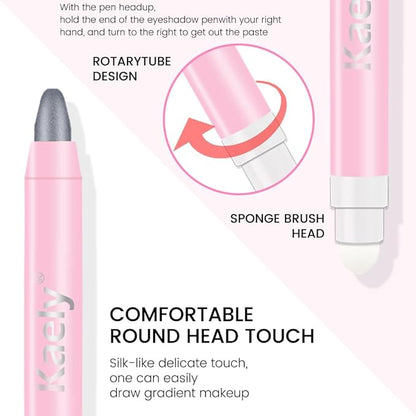 Kaely 2in1 Cream Eye Shadow Brightener Sticks for Eyes, Pencil Eyeshadow Applicator Stick Waterproof Pigmented, Eye Shadow Palette Highlighter Makeup, sombras para ojos, 02 Dazzling Grey Shimmer