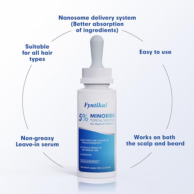5% Minoxidil for Men Hair Regrowth Treatment, Extra Strength Topical Solution for Thinning Hair & Balding, Beard Growth Enhancer, Non-Greasy Fast-Absorbing Formula, 4-Pack (240ml) 4-Month Supply