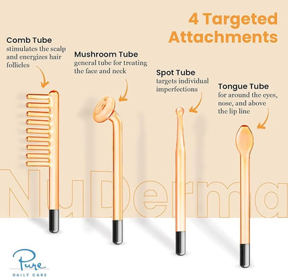 Pure Daily Care NuDerma Handheld Skin Therapy Wand Machine w/Neon – Anti-Aging - Skin Tightening - Wrinkle Reducing - Dark Circles – Clarifying - Hair & Scalp Stimulator