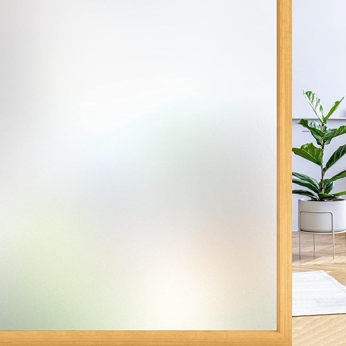 rabbitgoo Window Privacy Film, Frosted Glass Window Clings, Static Cling UV Heat Blocking Door Stickers for Home Bathroom, Removable Indoor Decal Coverings Day and Night, Pure, 29.5 x 157 Inches