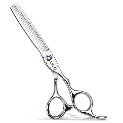 ULG Hair Thinning Scissors 6.7” Shark Series 100% Japanese Stainless Steel, Offset Handle, 30 V-Tooth Thinner 25% Hair Removal, Professional Barber Layering Shears for Salon & Home Hair Styling