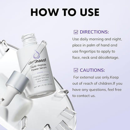 Dermasof Multi Peptide Power Serum for Face with Copper Peptides, Anti Aging, Firming and Lifting, Reduce Fine Lines and Wrinkles, Boost Collagen, Hydration, Barrier Repair, For All Skin Types 30mL