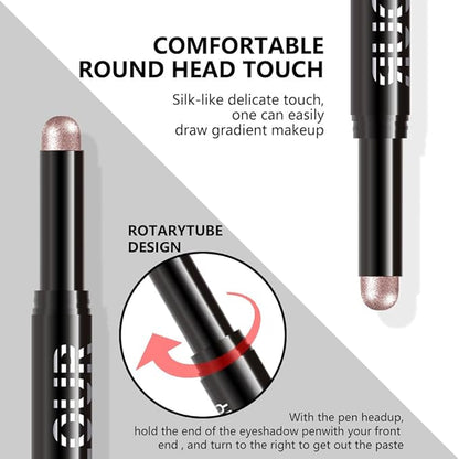 Pale Rose Gold Shimmer Cream Eye Shadow Stick Makeup for Women, Pale Rose Gold Shimmer Matte Eye Shadow Brightener Stick for Eyes Waterproof Eyeshadow Pencil Applicator Blendable for Eye Highlight 02
