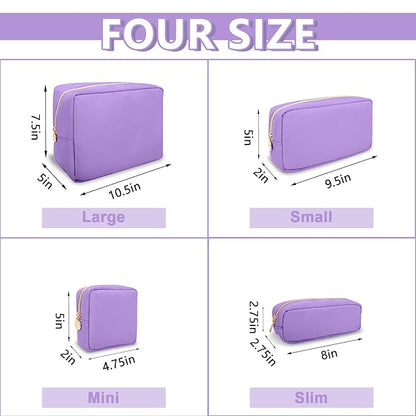 Small Makeup Bag Pouch for Purse, Nylon Travel Toiletry Storage Bag Cute Preppy Cosmetic Bag for Women Girls, Waterproof Makeup Organizer Bag Pouch Skincare Bag Purse with Zipper (Small-Grape)