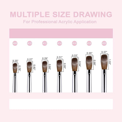Acrylic Nail Brush Size #12, 100% Pure Kolinsky Nail Art Brushes for Acrylic Application, Sturdy Starry Handle Oval Shaped Nail Design Tools for Professional Manicure DIY, Pink