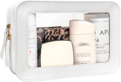 Clear Makeup Bag, White Travel Makeup Pouch Toiletry Bag for Women Waterproof Small Cosmetic Bag Case Small Make Up Bag with Zipper Car Organizer Car Essentials for Women Men