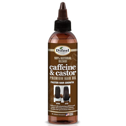 Difeel 99% Natural Premium Hair Oil - Caffeine & Castor Fastest Hair Growth, 8 oz.