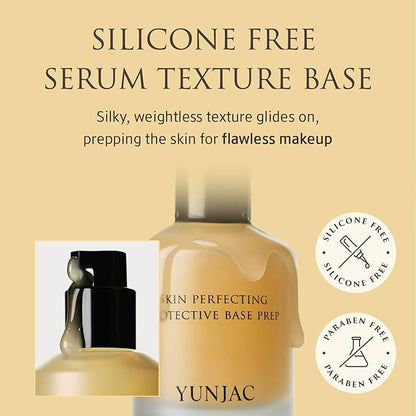 Base Prep Korean Primer (1.35 fl oz) – Silicone-Free Grip Makeup Base, Serum Texture for Radiant Skin, Long-Lasting Glow with Rice Ferment, Ceramide, Niacinamide, Squalane