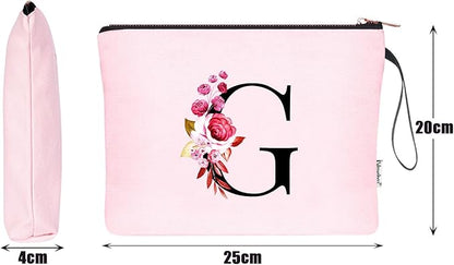 Vavabox A-Z Personalized Makeup Bag, Birthday Gifts for Women Mom, Gifts for Best Friend, Bride Bridesmaid Cosmetic bag (G, Pink)