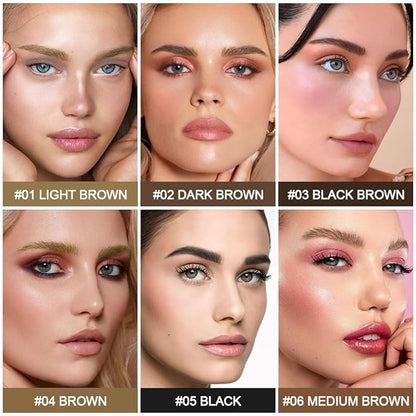 evpct 1Pcs Black Brown Magic Microblading Eyebrow Contouring Pen Brow Pencil, with 4 Brush Micro-Fork-Tips Precise Applicator, Dual-ended Eyebrow Brush, Hair Like Strokes, Natural Looking Brows