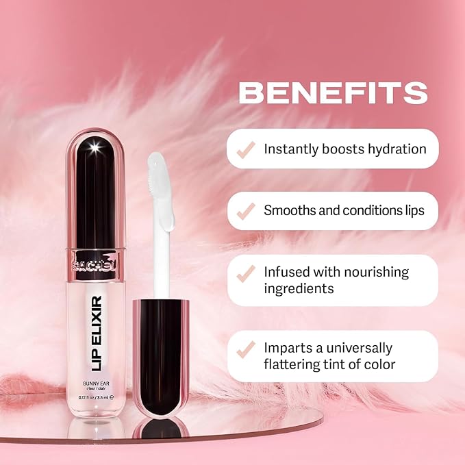 Sacheu Lip Elixir Nourishing and Hydrating Lipgloss — Moisturizing Plumping Lip Gloss Enriched with Collagen, Non-Sticky Lip Color Smooth High-Shine Finish, Vegan & Cruelty-Free, Clear & Sheer Pink