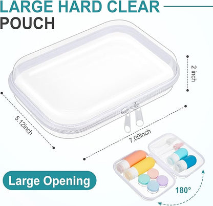 Sanwuta 6 Pcs Clear Hard Zipper Case Hard Plastic Zipper Pouches Makeup Bag Pencil Pouches Transparent Cases for Snacks Plastic Storage Organizer Box for Travel(White,7.09 x 5.12 x 2 Inch)