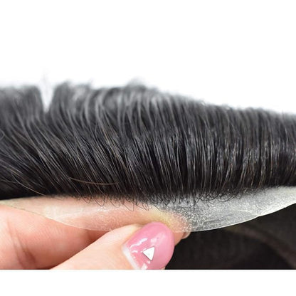 FACE MIRACLE Toupee for Men French Lace Hairpiece Human Hair Replacement System Skin PU Mens Toupee Hair Wigs for Man V-Looped Front Hair Prosthesis 8"X10" #440 4# MEDIUM BROWN WITH 40% SYNTHETIC GREY