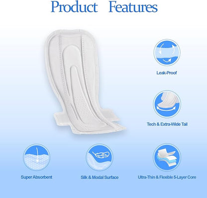 MODAL Heavy Flow Pads for Women Overnight, Unscented Sanitary Pads for Period with Wings, 16.5 Inch(420 mm), Extra Heavy Overnight, 4 Count