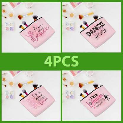 4 Pcs Dance Makeup Bag, Dancer Gifts, Dance Gifts Dance Stuff Cosmetic Bag Dance Recital Gifts for Girls Women Friends Teammates Travel Toiletry Bag, Dance Teacher Gifts Graduation Birthday Gifts
