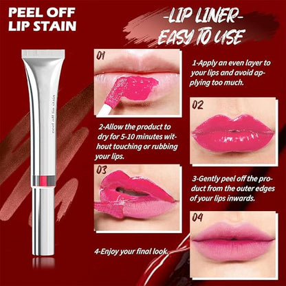 evpct Lip Tains Peel off, Peel off Lip Liner Tattoo Lip Stain Tint Gloss Marker Makeup, Long Lasting Waterproof 24 Hours Matte Finish Transfer-proof Pigmented Color Stay Lipsticks, 105 Light Pink