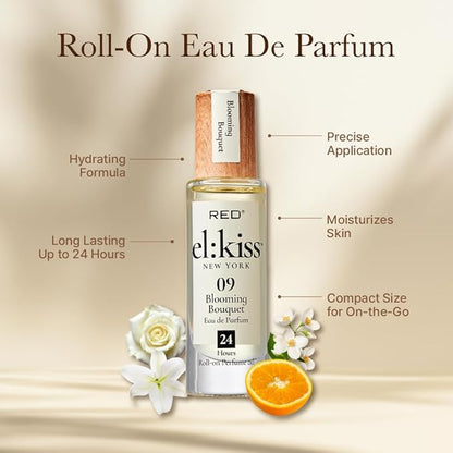 EL:KISS Roll On Perfume, Blooming Bouquet Inspired by Miss D. Eau de Parfum 12mL (.40 Fl Oz), Hydrating & Long-Lasting, Alcohol-Free & Mineral Oil-Free, Infused with Jojoba, Argan & Coconut Oil