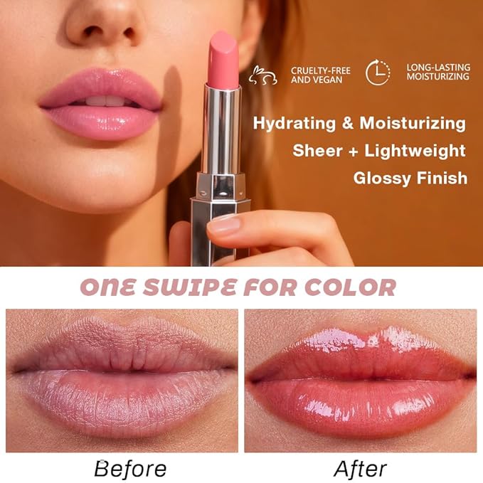 evpct Nude Honey Lipstick Tinted Lip Balm, Sheer Hydrating Shine Tinted Lipstick for Women, Moisturizing Lip Color, Nourishing Tinted Lip Balm Plumper Gloss Stain, Glossy Shiny Finish, 04 Nude