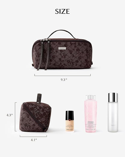 EACHY Travel Makeup Bag, Large Toiletry Bag for Women, Flat-Opening Organizer Pouch with Compartments