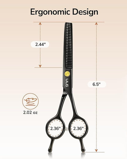 ULG 6.5" Professional Texturizing & Thinning Shears with Haircut Comb, Ultra Sharp Japanese Stainless Steel, Ambidextrous Ergonomic Handle for Barbers, Stylists, Salon & Home Use, Black