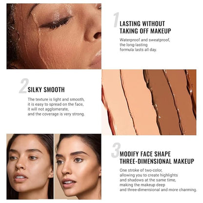 evpct 4 Colors Contour Stick Makeup Set Concealer Stick Cream Contouring Palette Makeup Kit for Beginners Nose Bronzer Sticks Liquid Contour Face Highlighter Makeup 02+03