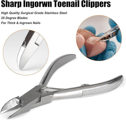 Podiatrist Toenail Clippers, Super Sharp and Wear-resistant Toe Nail Cutters for Thick and Ingrown Nails, Hand Forged Stainless Steel Pedicure Clippers for Men Women Seniors, Curved Blade